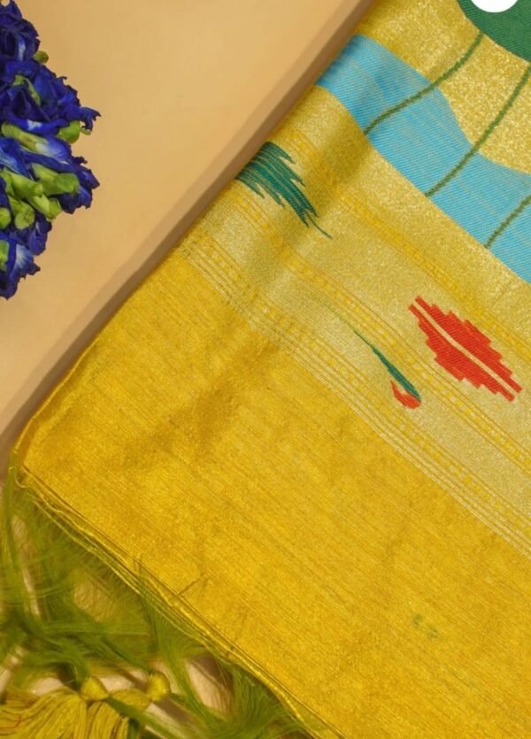 Yellow Cotton Tissue Silk Saree