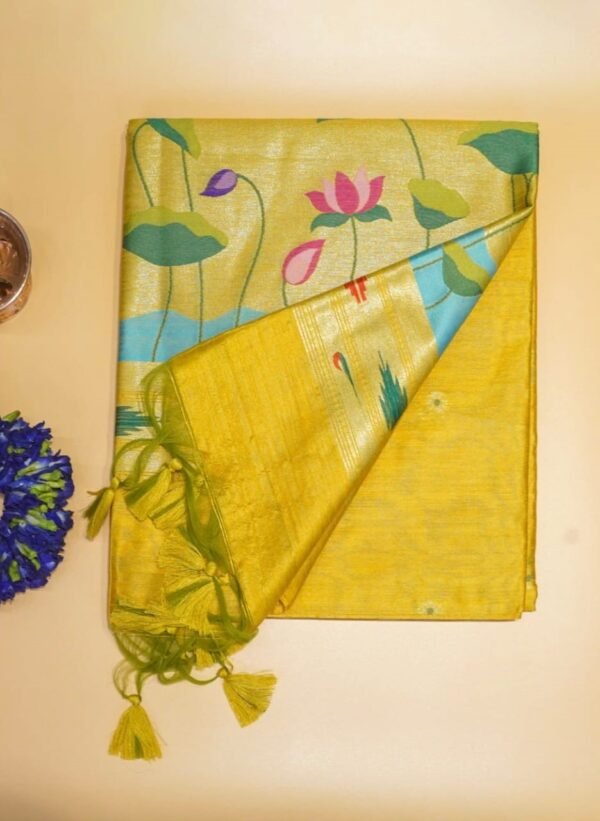 Yellow Cotton Tissue Silk Saree