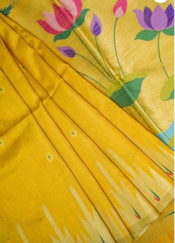 Yellow Cotton Tissue Silk Saree