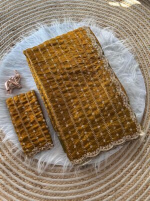 Mustard Yellow Pure Silk Embroidery Work Saree