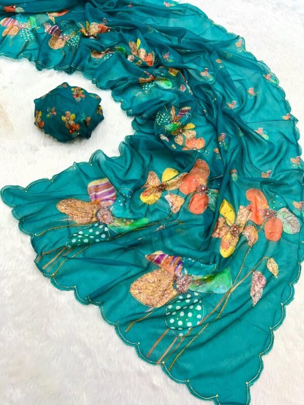 Pure Tebby Silk Handwork Saree | Digital Floral | ₹1400 Pure Tebby Silk Handwork Saree