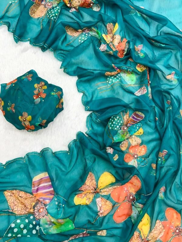 Pure Tebby Silk Handwork Saree | Digital Floral | ₹1400 Pure Tebby Silk Handwork Saree