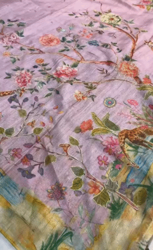 Semi Tussar Silk Saree with Digital Print & Mirror Work Semi Tussar Silk Saree