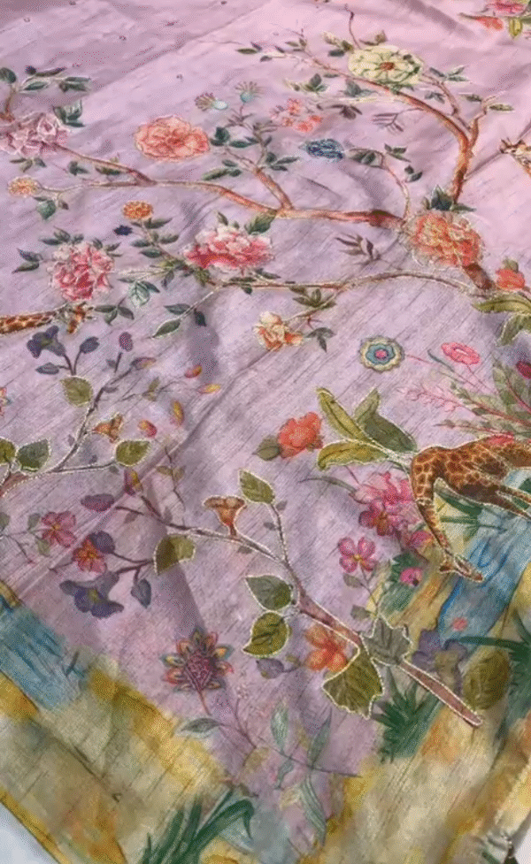 Semi Tussar Silk Saree with Digital Print & Mirror Work Semi Tussar Silk Saree