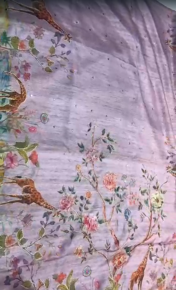 Semi Tussar Silk Saree with Digital Print & Mirror Work Semi Tussar Silk Saree