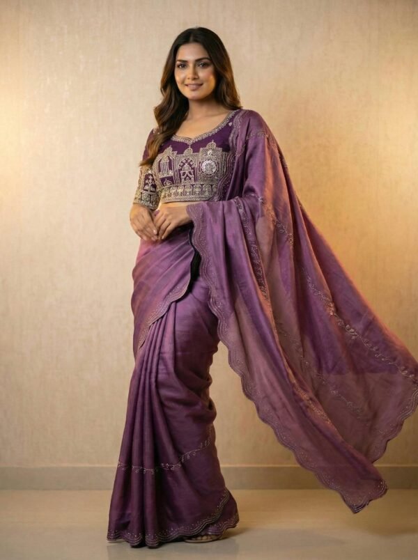 Satin Chiffon Lehariya Saree with Diamond Work | Heavy Blouse | ₹999 Satin Chiffon Lehariya Saree