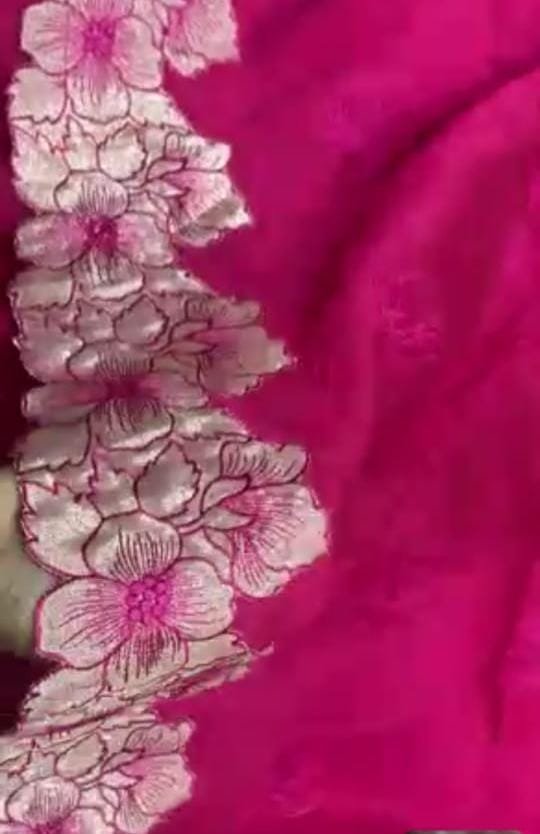 Floral Cut Work Border Tussar Silk Saree – Premium Appliqué Work Saree Floral Cut Work Border Tussar Silk Saree