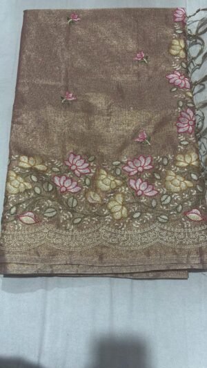 Coffee Brown Soft Tissue Kora Silk Saree