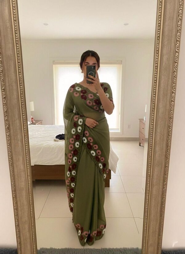 Space Silk Saree with Cut Work Border