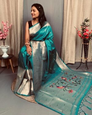 Sea Green Kanchivram Pethani Silk Saree