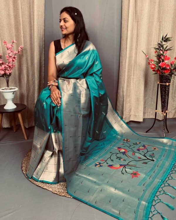 Sea Green Kanchivram Pethani Silk Saree