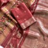 Maroon Pure Chinya Tisu Jacquard Saree
