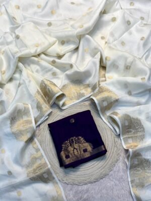 Pure Muslin Silk Saree With Running Blouse and golden elephant zari border