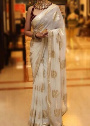 Viscose Georgette Saree With Contrast Viscose Georgette Blouse