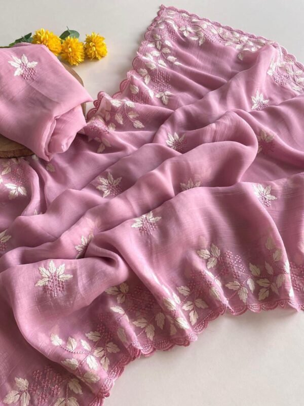 SHIMMER CRUSH Shimmer Georgette Embroidered Partywear Saree SHIMMER CRUSH