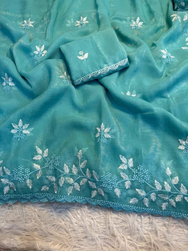 SHIMMER CRUSH Shimmer Georgette Embroidered Partywear Saree SHIMMER CRUSH