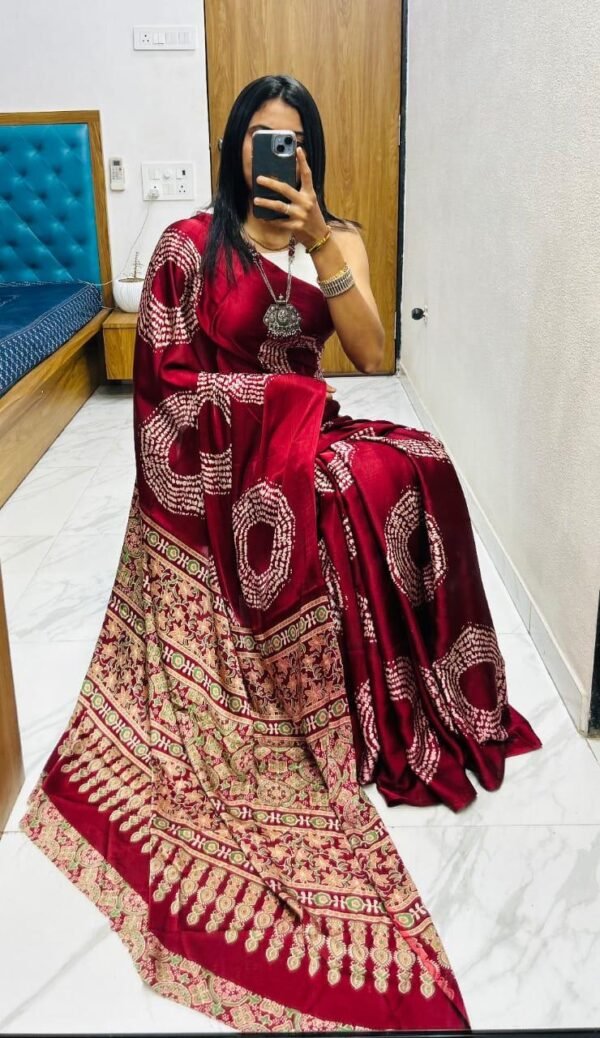 Classic Bandhej Pure Gajji Soft Silk Saree – 6.30 Mtr with Blouse | ₹830 Classic Bandhej Pure Gajji Soft Silk Saree