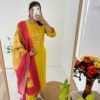 Yellow Roman Silk Kurti Set with Zari Dupatta | Handwork Designer Suit Yellow Roman Silk Kurti Set