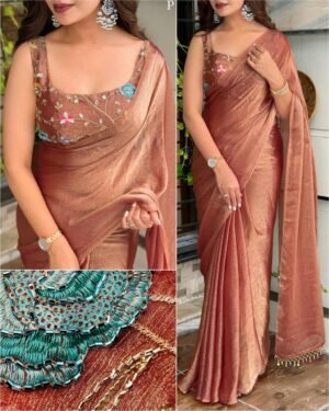 Rust Brown Fandy Chiffon Saree