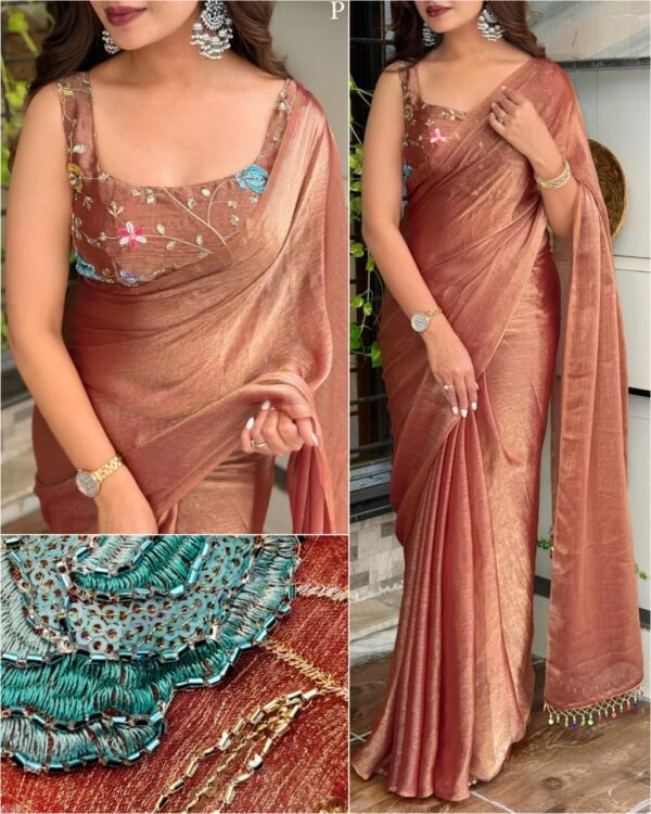 Rust Brown Fandy Chiffon Saree