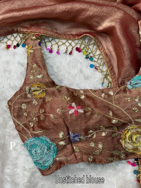 Rust Brown Fandy Chiffon Saree