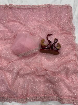 Sequins Soft Net Saree with Beads Embroidery & Scallop Border | Designer Blouse | ₹2530 Sequins Soft Net Saree