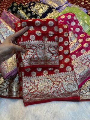 Red Viscose Georgette Butti Saree