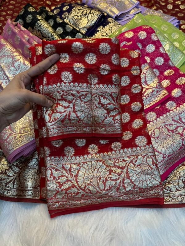 Red Viscose Georgette Butti Saree