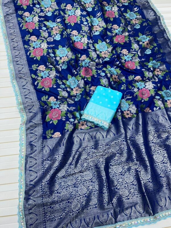 Blue Meenakari Jacquard Georgette Saree