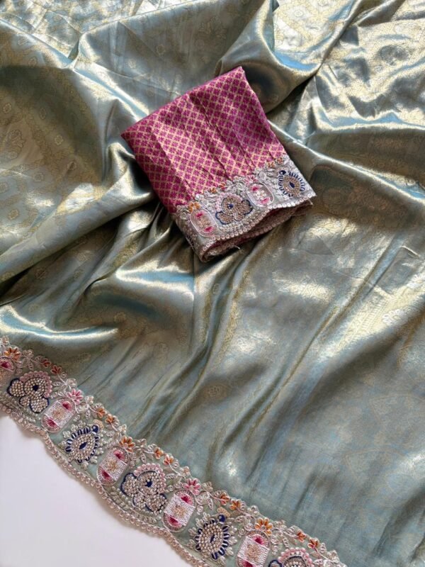 Mint Green Soft Silk Jacquard Weaving Saree