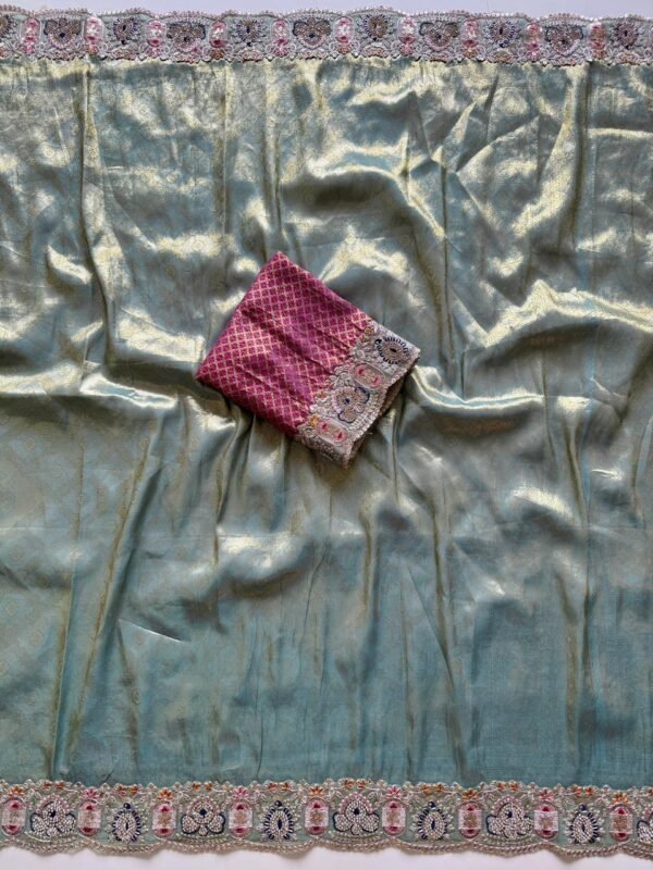 Mint Green Soft Silk Jacquard Weaving Saree