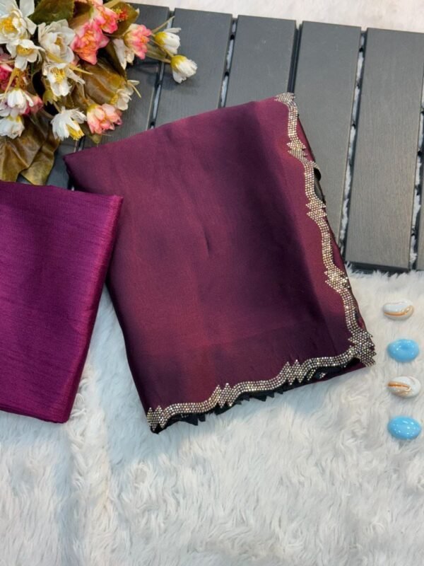 Rangoli Fabric Diamond Work Saree with Handmade Panel Work Border Rangoli Fabric Diamond Work Saree