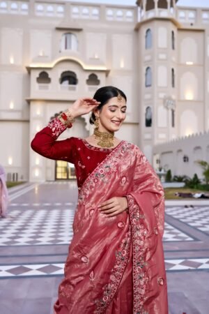 Maroon Wedding Pure Tissue Silk Saree