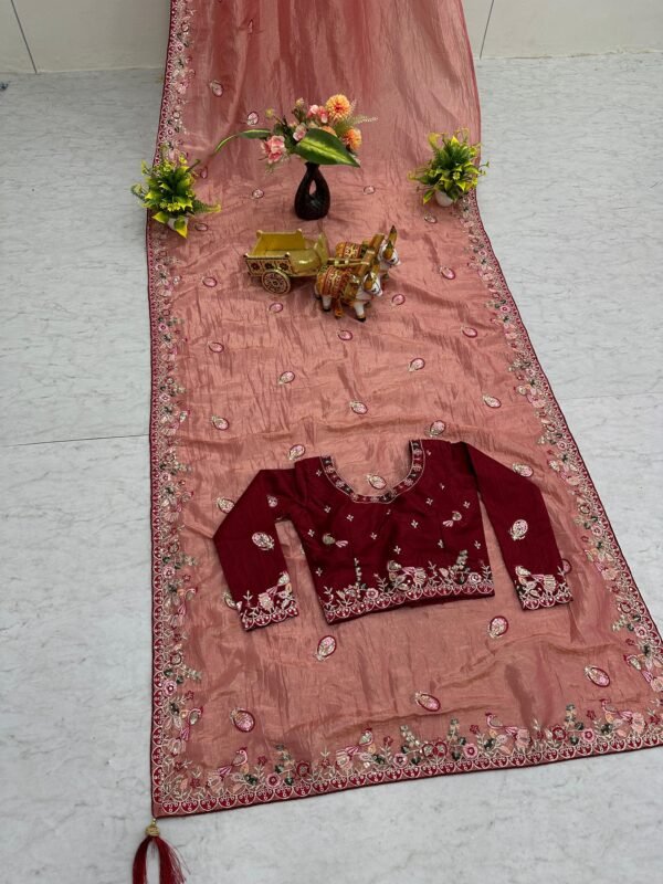 Maroon Wedding Pure Tissue Silk Saree