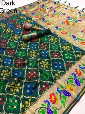 Dark Green Paithani Silk Meenakari Saree