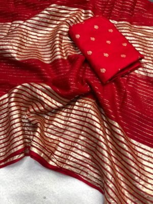 Red Weaving Patti Georgette Saree