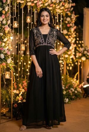 Black Georgette Party Gown